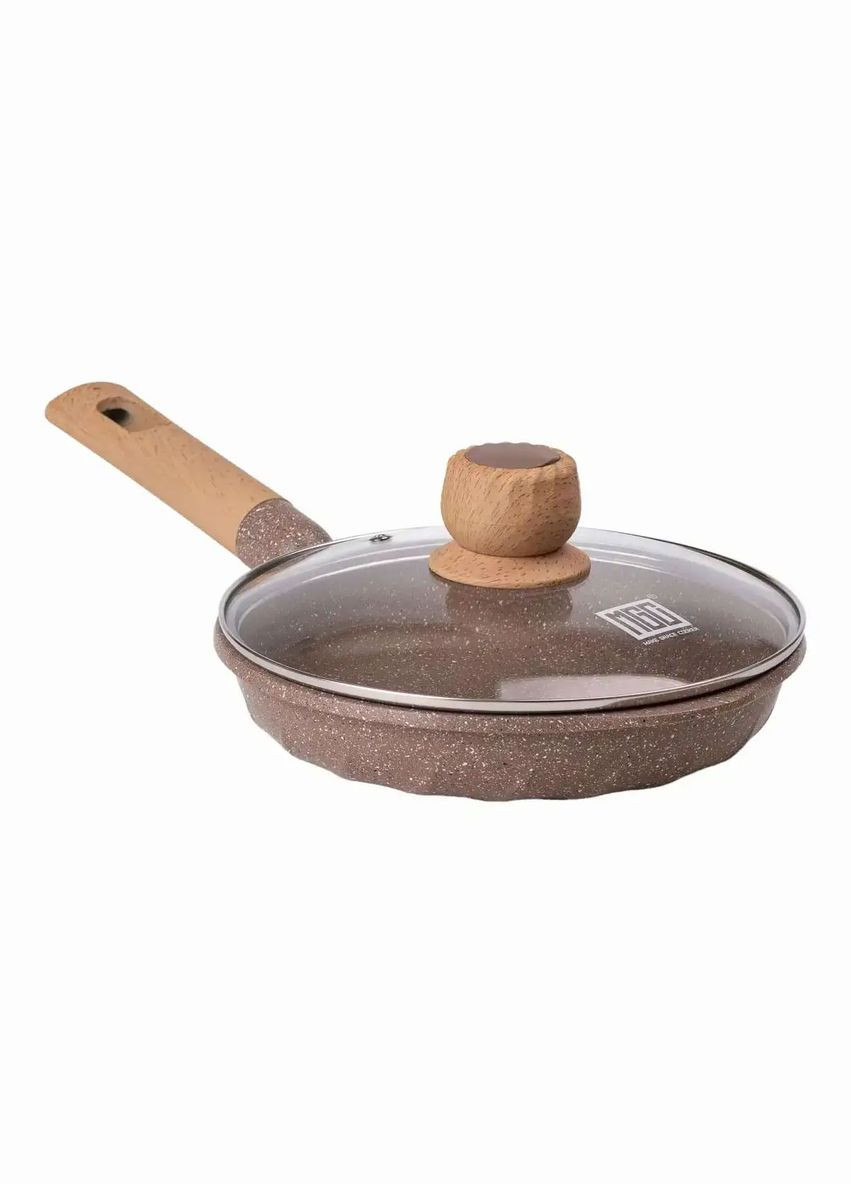 Сковорода с антипригарным мраморным покрытием и крышкой 22 см, бежевый MGC (322771173)