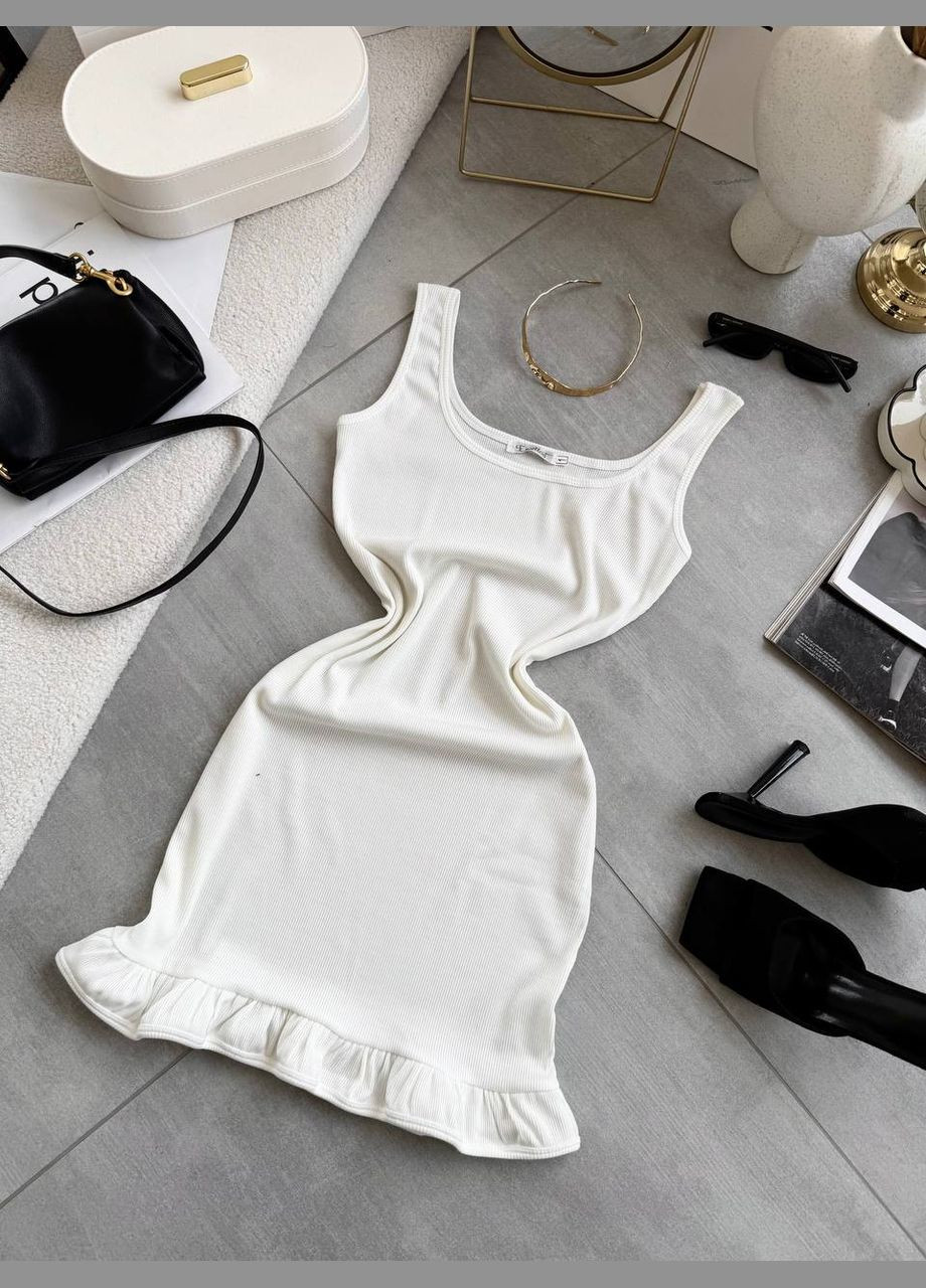 Молочное повседневный мини платье в рубчик силуэтная Adelante однотонное