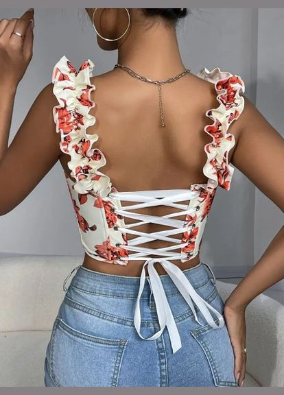 Корсет з квітковим принтом рюшами та підтримкою блакитний 522 No Brand (350886163)