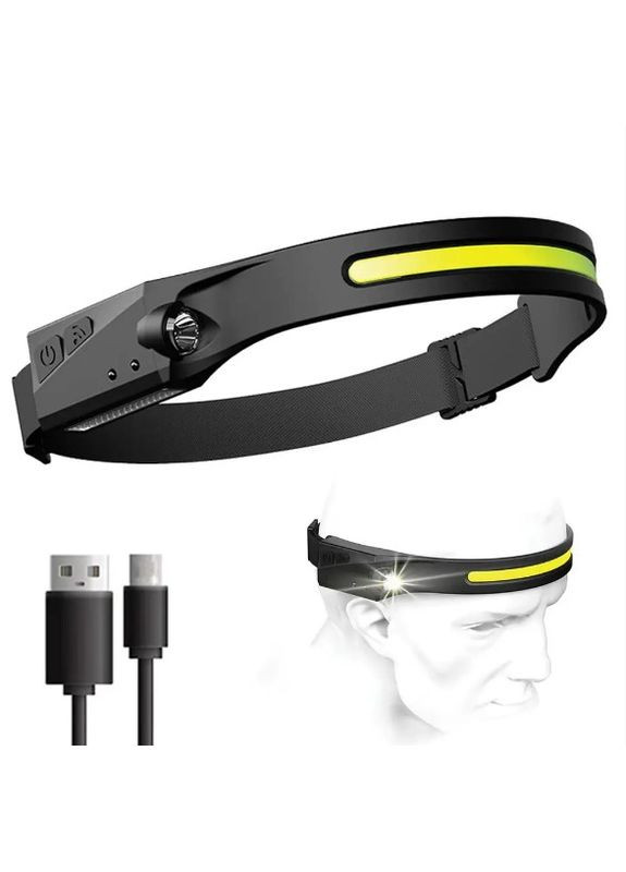 Налобний ліхтар-стрічка LED+COB із вбудованим акумулятором Ліхтарик легкий світлодіодний No Brand (302890912)