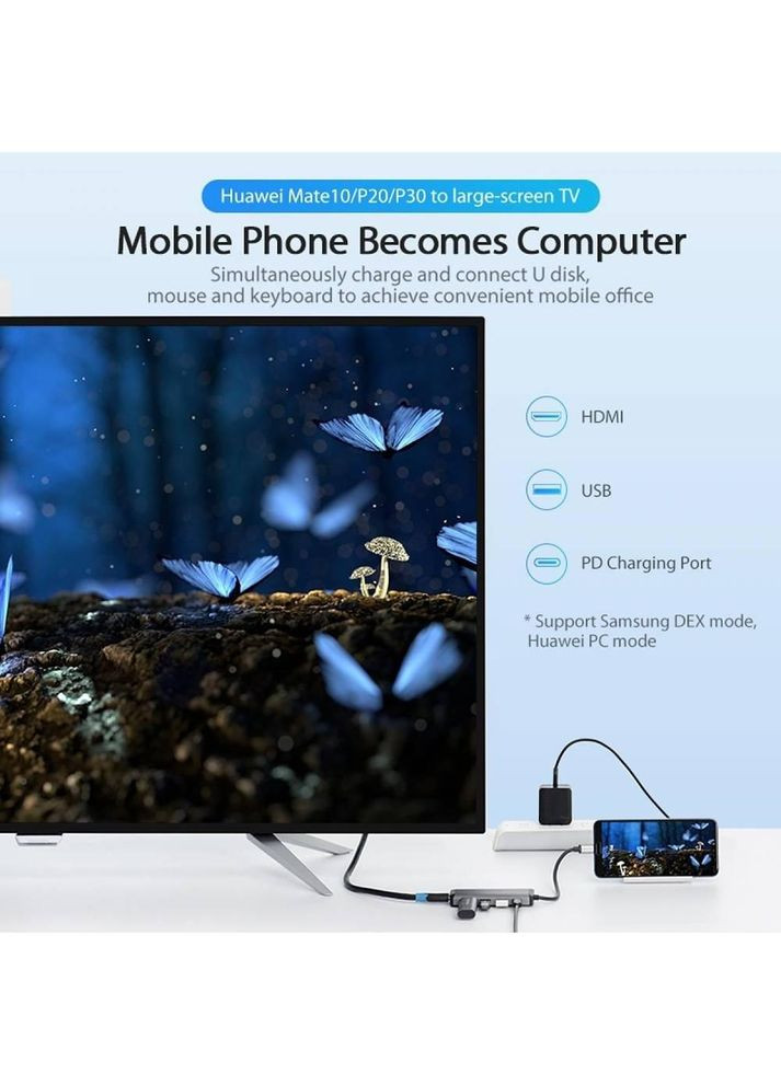 USB-хаб Type-C to HDMI/USB3. 0*3/PD Converter 0. 15M серый Metal Type (CNBHB) Vention (370612845)