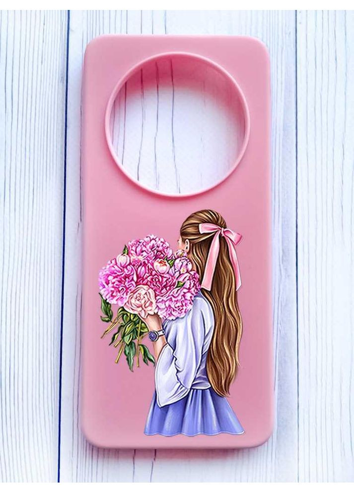 Матовий рожевий чохол на Xiaomi Redmi 14C/Poco C75 Дівчина з півоніями (принт 11) Creative (355402806)