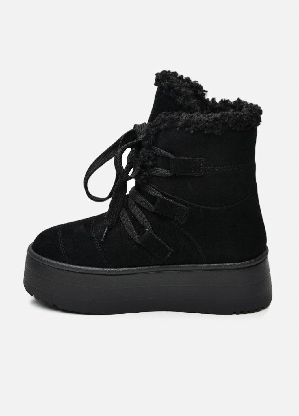 Жіночі високі зимові чорні замшеві уггі на шнурівці з хутряною опушкою на високій підошві (відшив 3 дні) Paradize (368755138)