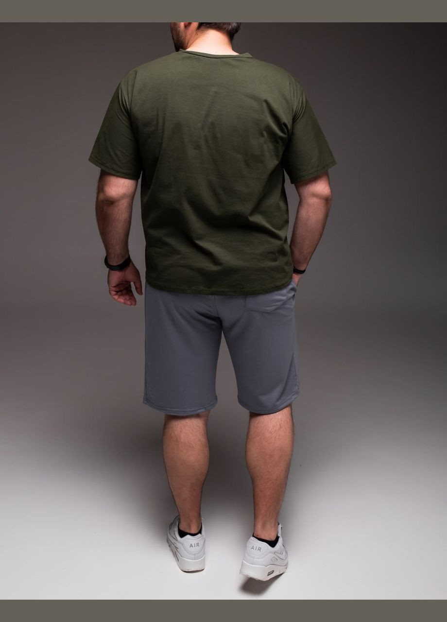 Хаки (оливковая) 2 в 1 футболка + шорты большие размеры хлопок 100% No Brand