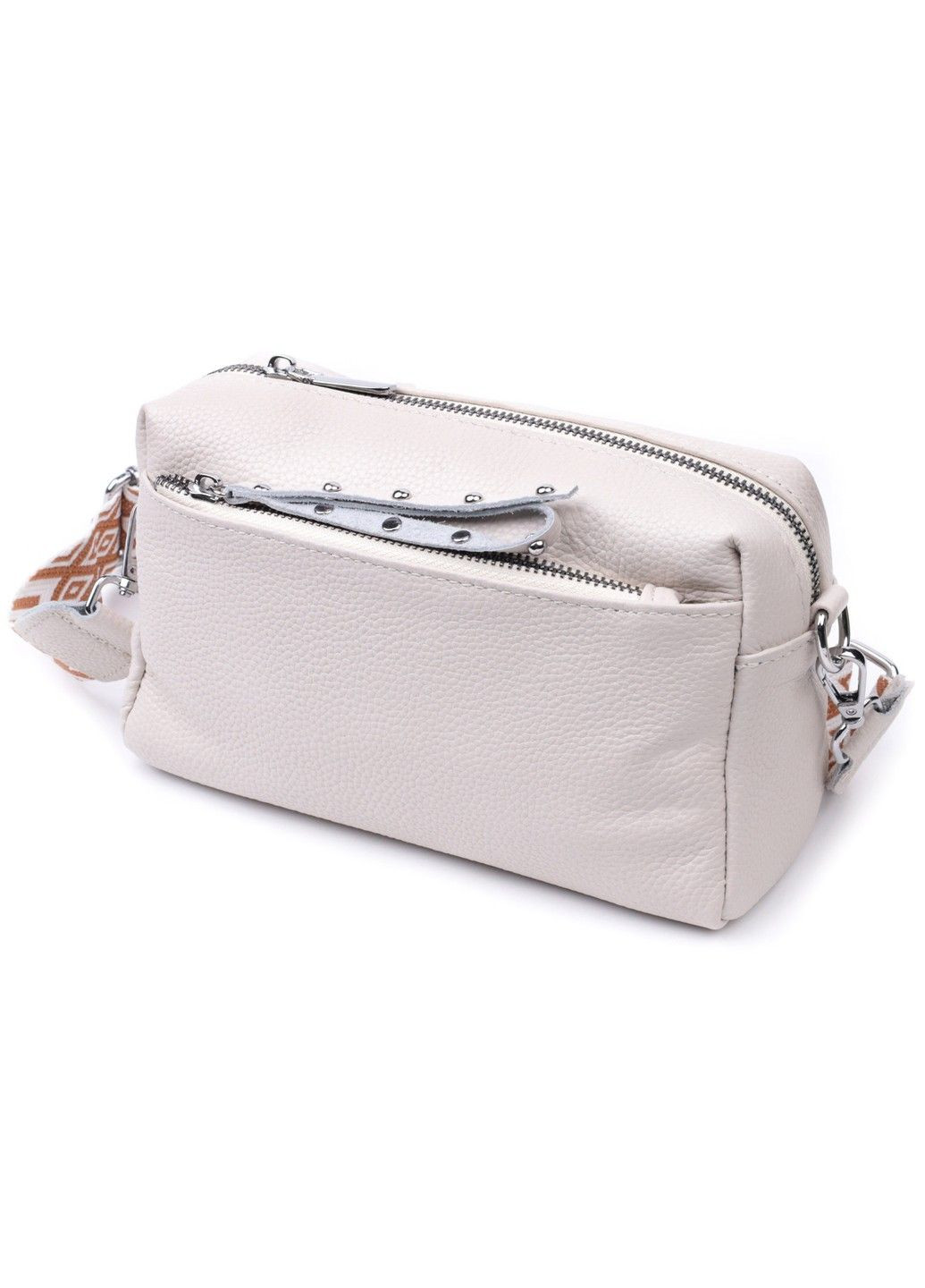 Цікава жіноча шкіряна сумка із стильним бігунком 22653 Біла Vintage (297983208)