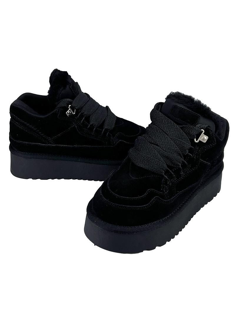 Угги женские замшевые на платформе шнуровка черные 2073-2-1 No Brand (302312416)