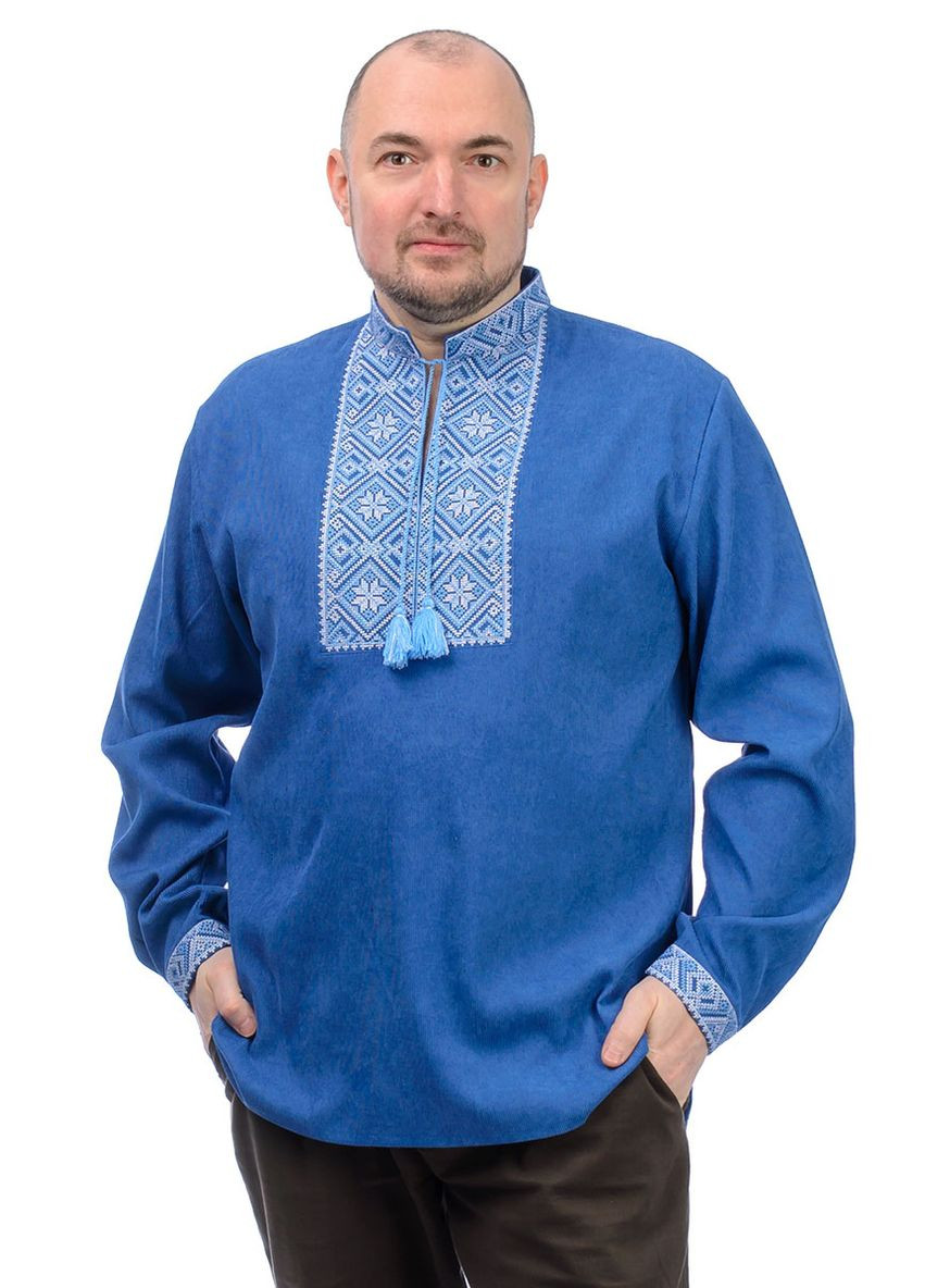 Синяя мужская вышиванка из микро-вельвета (джинсовый) Golfstream прямой вельвет (317349734)