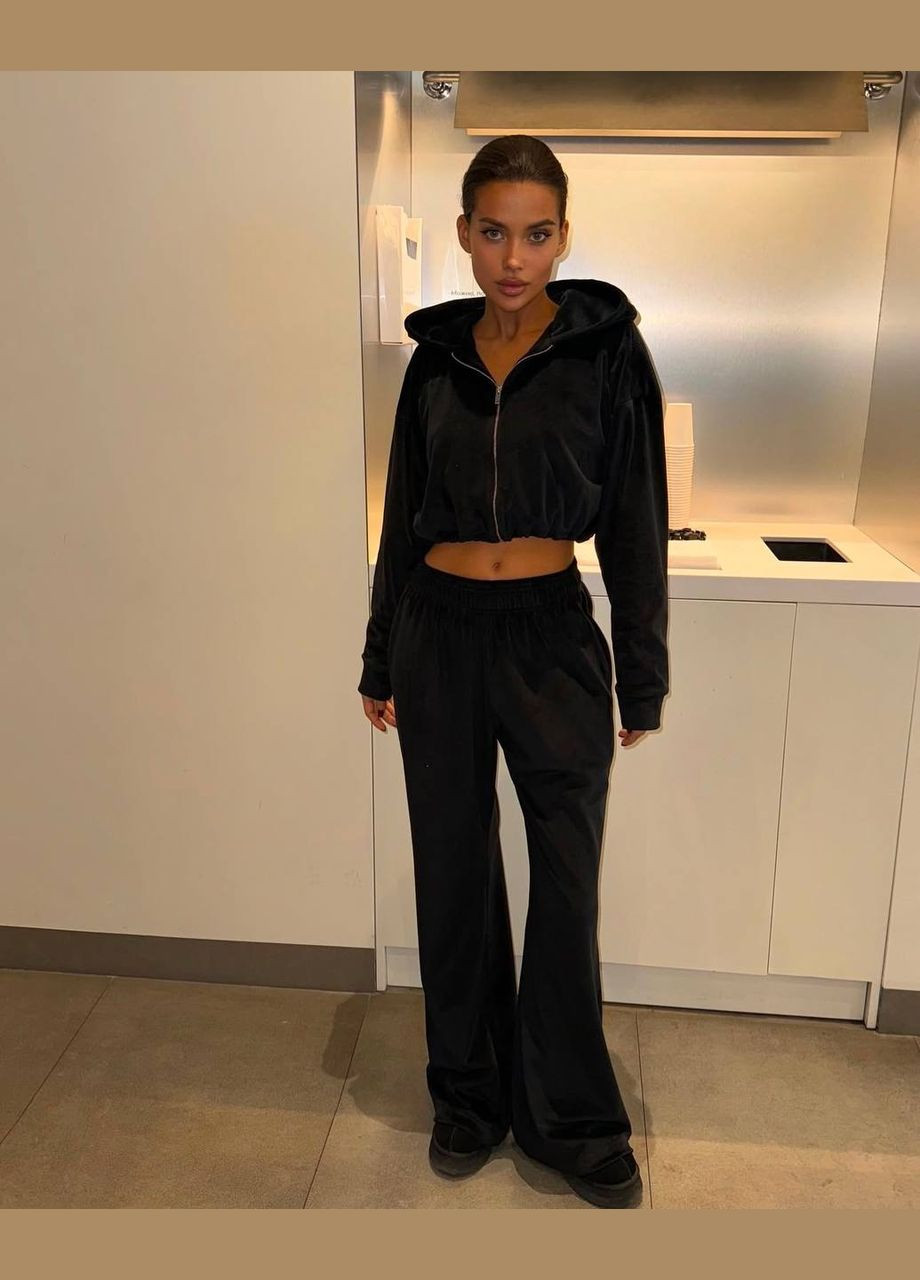 Велюровый костюм с укороченной кофтой на затяжках и широкими штанами Nositi (315919881)