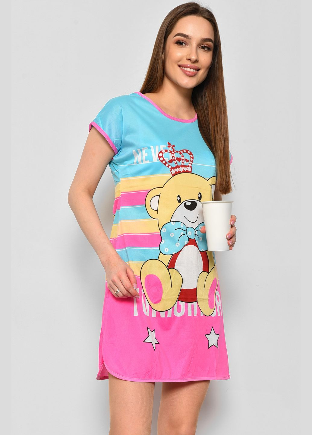 Нічна сорочка жіноча бірюзового кольору з малюнком Let's Shop (290839527)