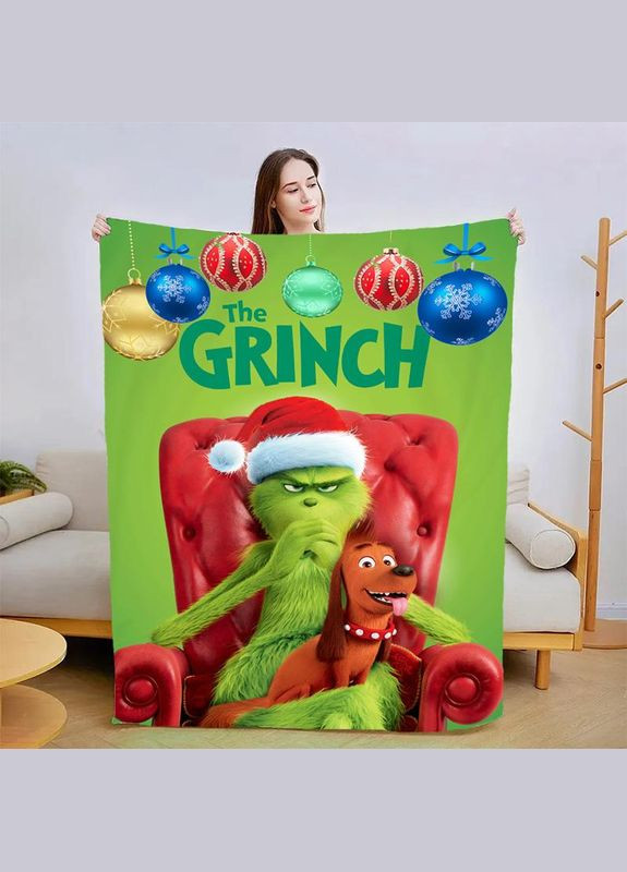 Плед покривало Новорічне Святковий Грінч 135х160 Різнобарвний Плюш-велюр No Brand (315058999)