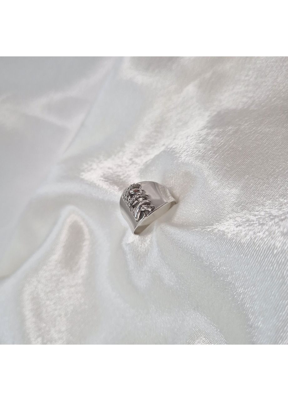 Серебряное широкое кольцо Руан с Белыми камнями 18.5 размер серебро 925 пробы Родированное 1903р 5.31г Nobrand (369612476)