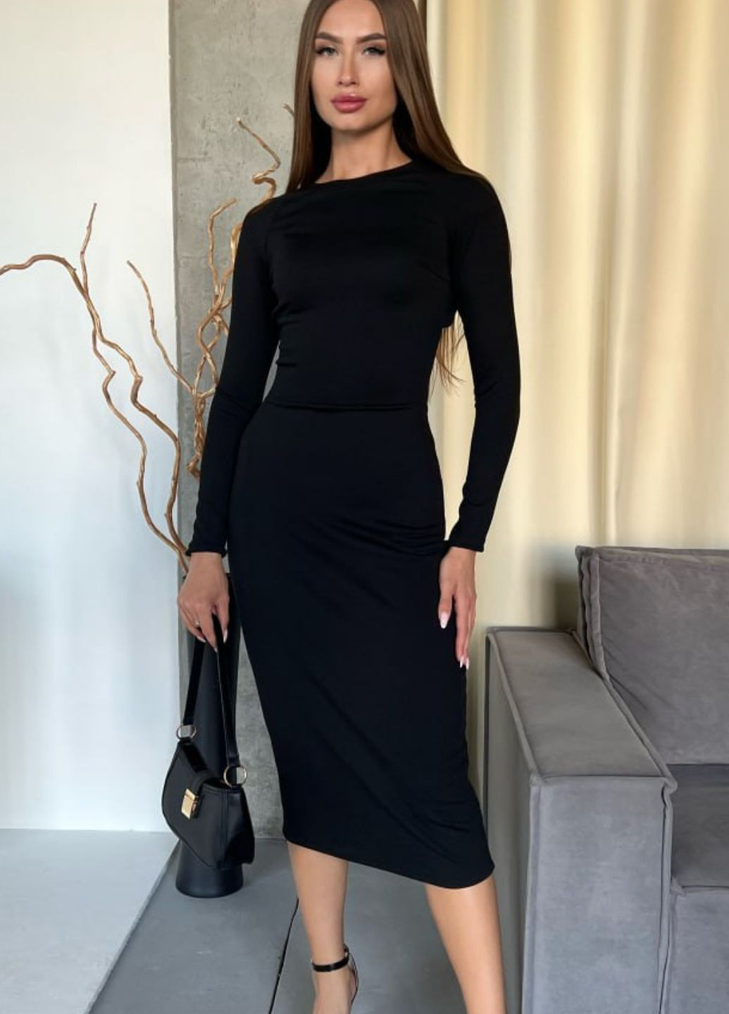 Черное повседневный приталенное платье с открытой спинкой силуэтная Україна однотонное
