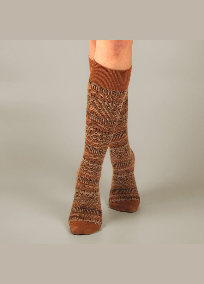Оранжевые носки высокие осень-весна с орнаментами рыжие 32240 35-41 (311223020)