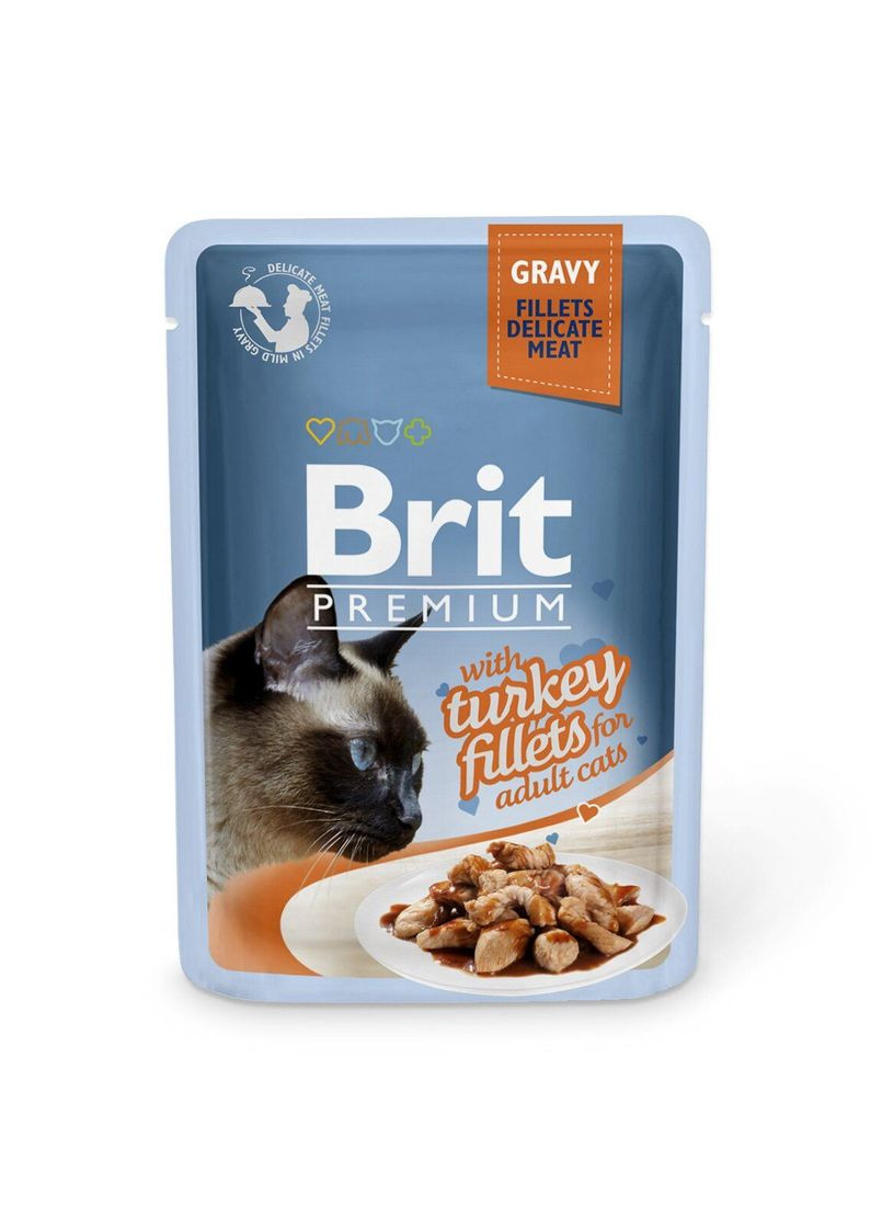 Влажный корм для кошек Premium Cat Turkey Fillets Gravy pouch 85 г, с филе индейки в соусе Brit (292114634)