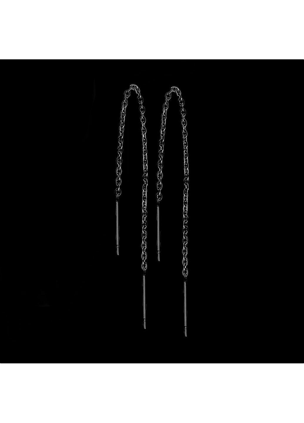 Серьги-протяжки (серьги-нити, серьги-цепочки) из медицинской стали цвет Черный Spikes (287337815)