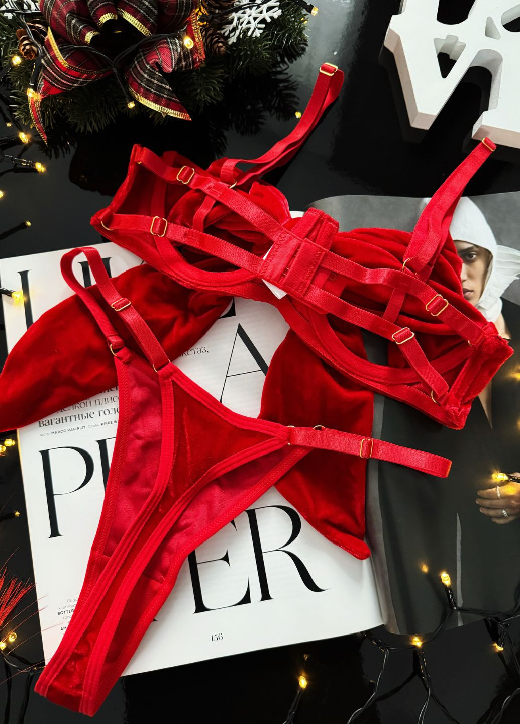 Красный женский комплект нижнего белья красный с бантом на груди maya SHEIN