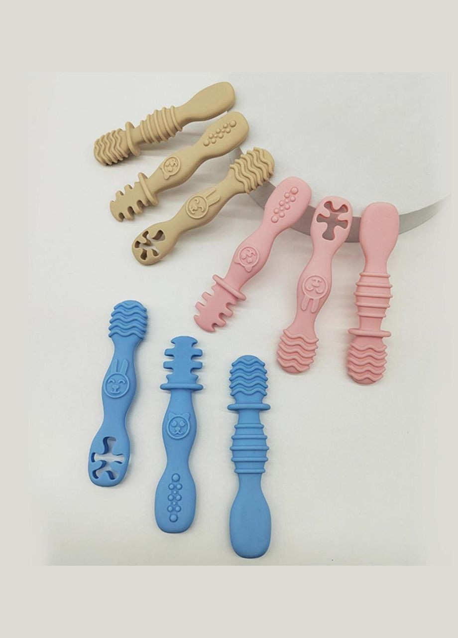 Набір дитячих тренувальних ложечок Без бренду, для прийому їжі дітям від 6 міс., Синій (121352) No Brand (315932781)