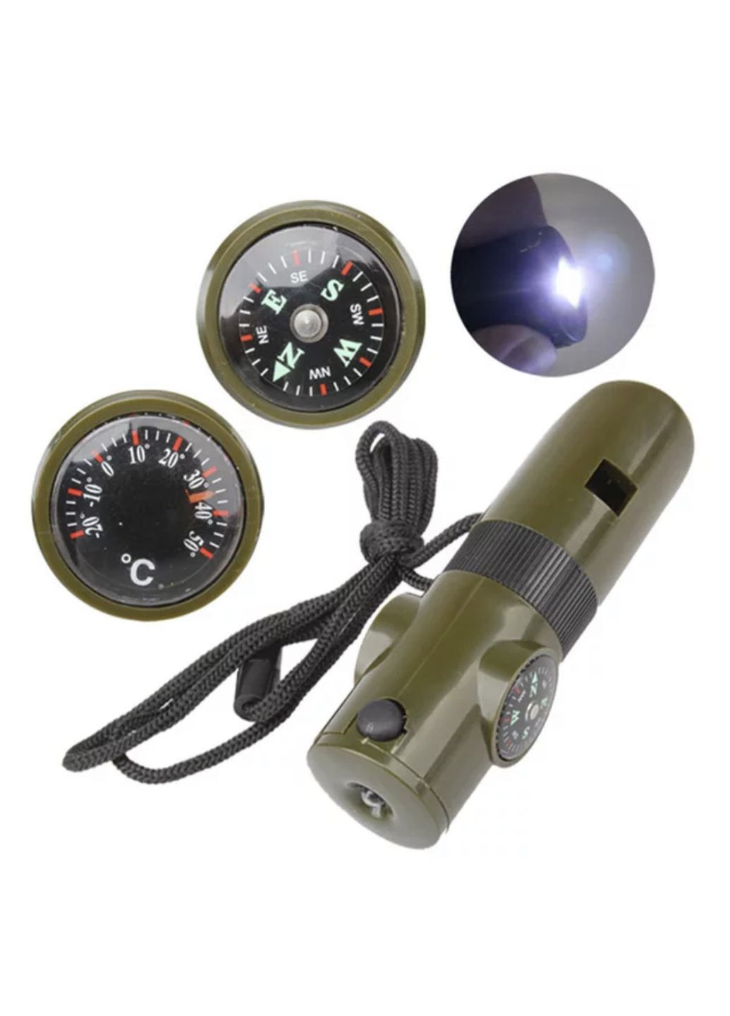 Функціональний свисток з ліхтариком, компасом, термометром "ArmyTools" (темно-зелений) China (366874718)