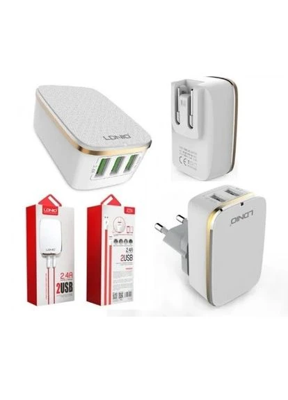 Мережевий зарядний пристрій A2204 (кабель micro + адаптер на 2 USB 2.4 A) Білий Ldnio (337351888)