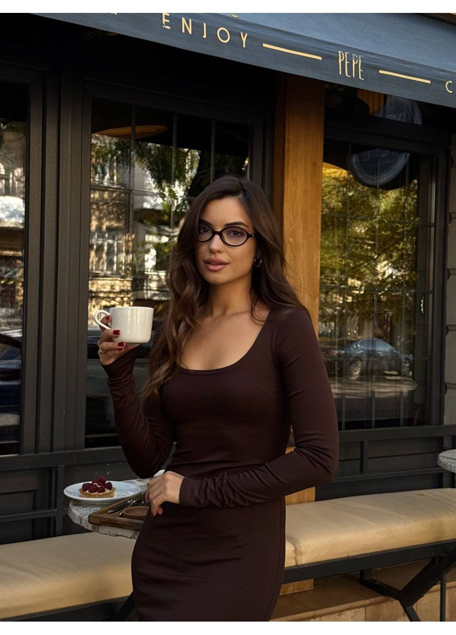 Темно-коричнева коктейльна, повсякденний, вечірня, ділова, кежуал жіноча сукня FINO Mode