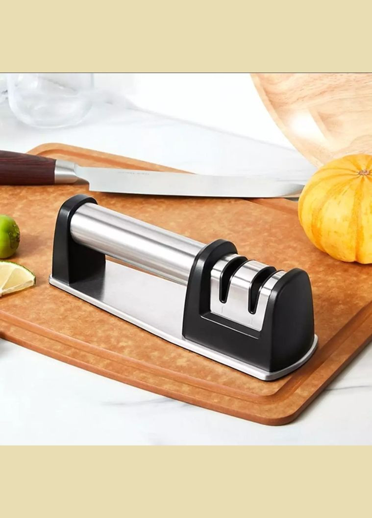 Точилка для ножів стаціонарна з нержавійки 20.5*6*6.5 см, ножеточка Kamille (311601825)