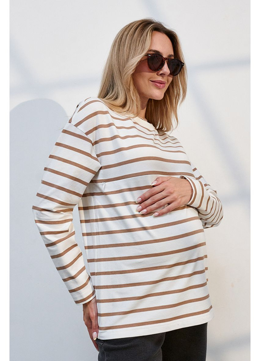 Трикотажний молочний лонгслів для вагітних та годуючих в смужку Юла мама (352539044)