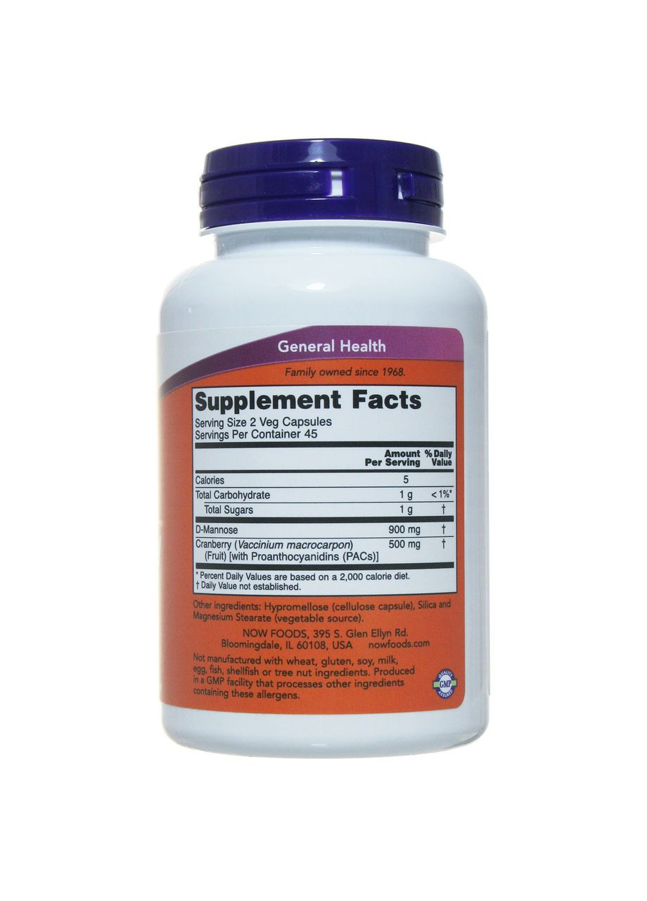 Маноза,, журавлина, 90 капсул Now Foods (364312880)