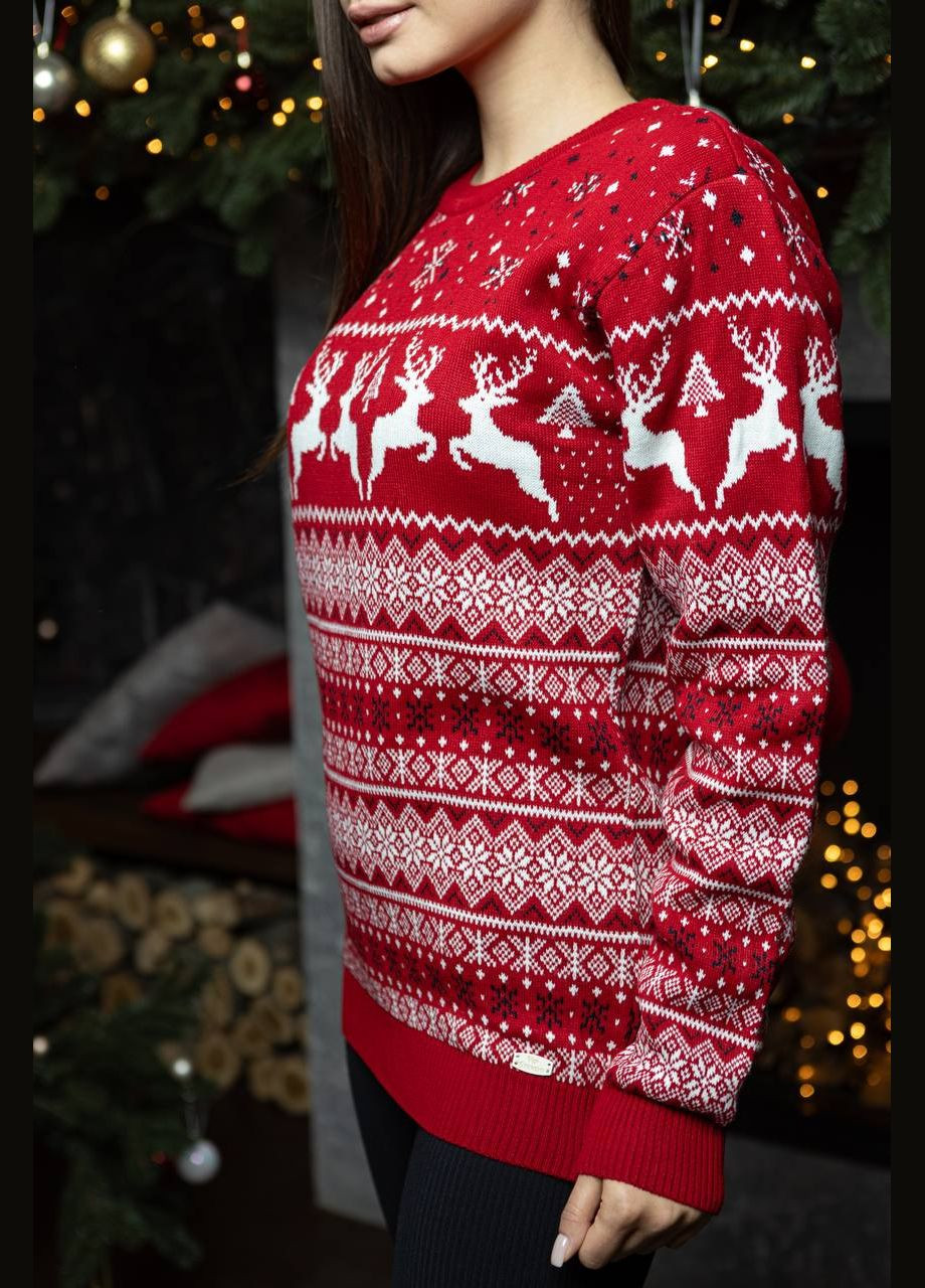 Червоний демісезонний новорічний светр з візерунком No Brand