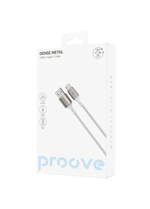Кабель Dense Metal USB to Type-C 3A (2m) white Proove (401801836)