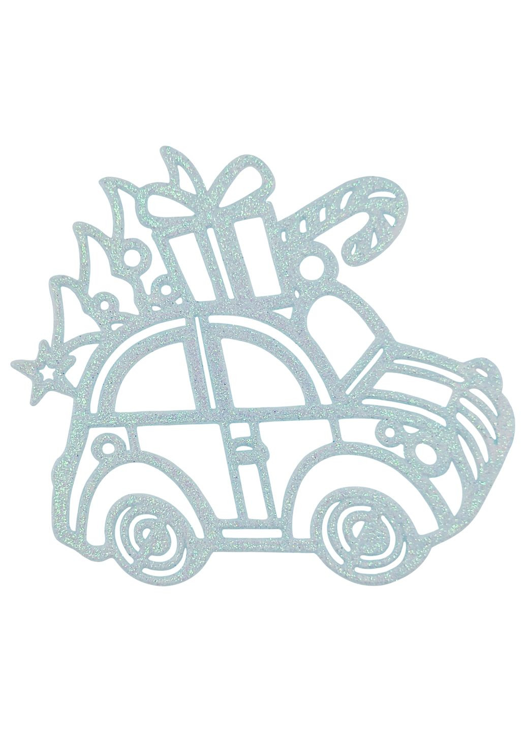 Новорічна підвіска Машинка з подарунками 2Д 11х12,5см білий MIS LT (365627266)