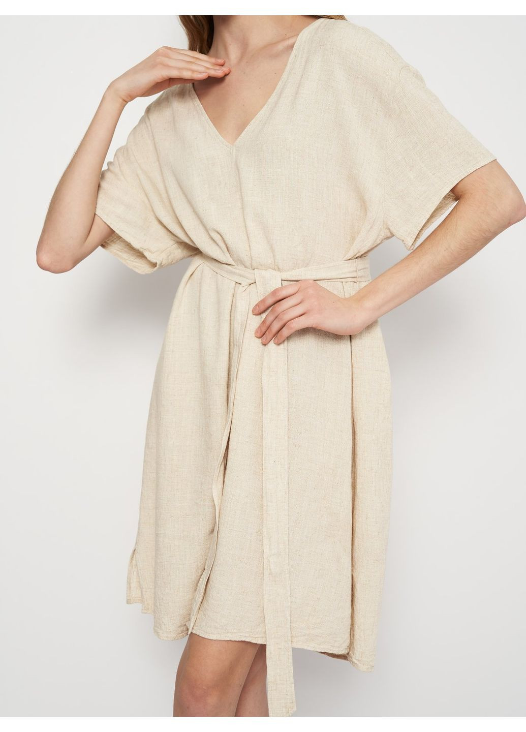Светло-бежевое платье лен бленд H&M однотонное