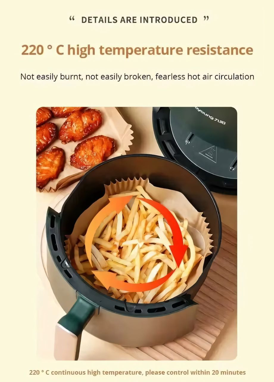 Квадратні паперові форми 50шт 16/20х4.5 см для аерогриля Air Fryer силіконізований пергамент для випікання No Brand (341325068)