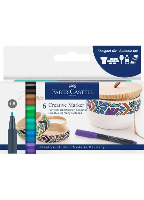 Набір маркерів тонких для декору Creative Marker M (1,5 мм), 6 кольорів (32660) Faber-Castell (400008548)
