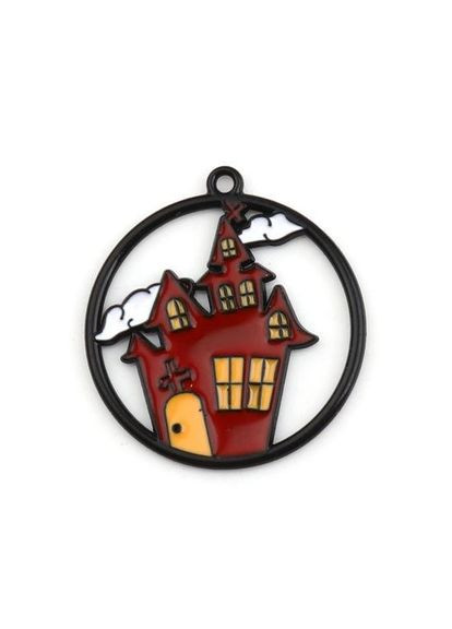 Підвіска Кулон Хеллоуїн примарний будинок Чорна червона емаль 24 мм x 22 мм Finding (316251476)
