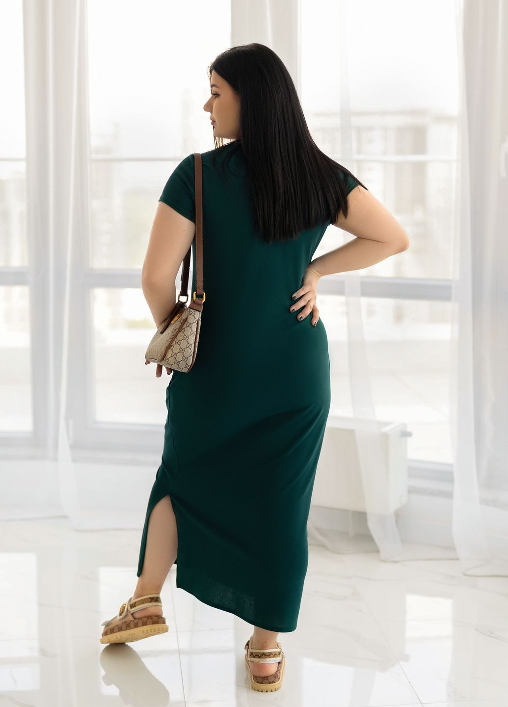 Зелена спортивна, повсякденний, кежуал сукня максі з короткими рукавами з креп-дайвінгу сукня-футболка, силуетна No Brand однотонна