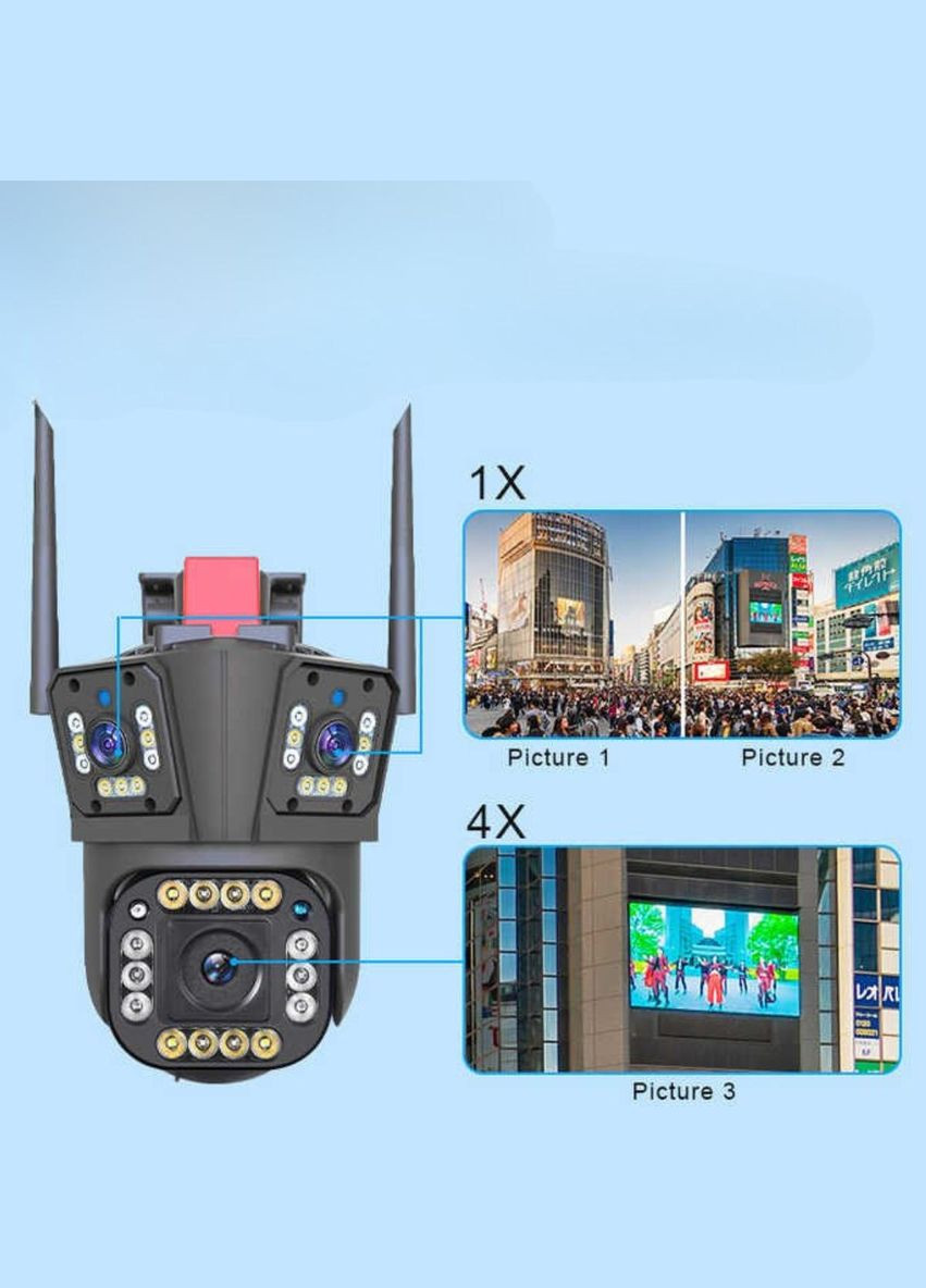 Уличная WiFi-камера видеонаблюдения 12Мп с тремя объективами, беспроводная IP-камера Черная HW-SM1-20S-Black No Brand (330758592)
