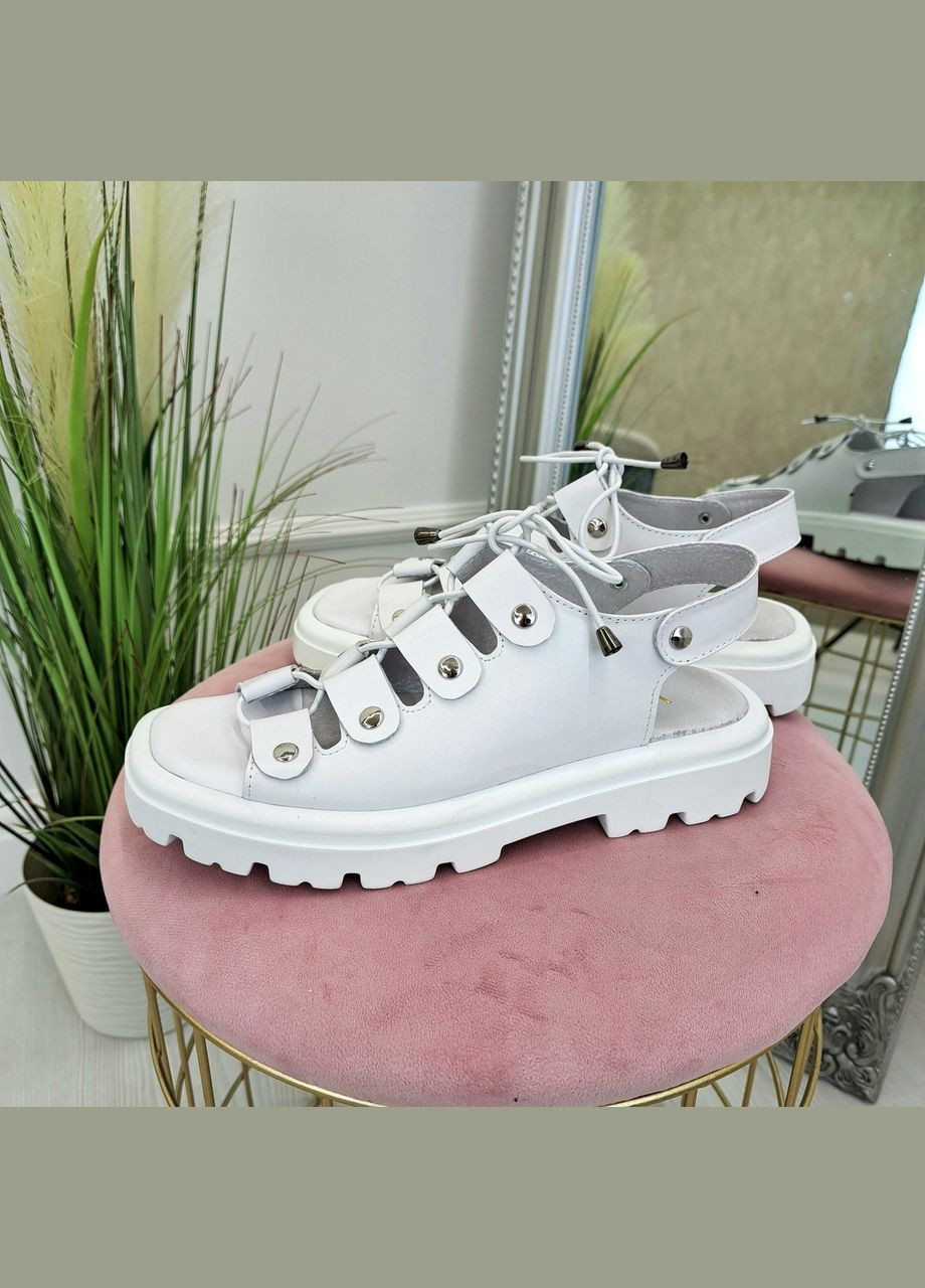 Белые босоножки белые кожаные женские на утолщенной подошве. 37 размер Vasha para на шнурках