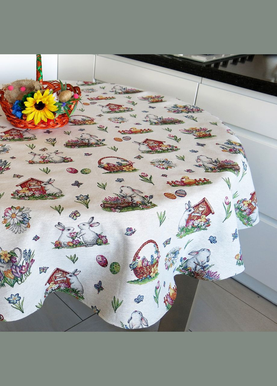 Скатертина з кроликами пасхальна на овальний стіл, Скатертина гобеленова Великодня святкова для овального столу 140, 180 Maystat (305390701)