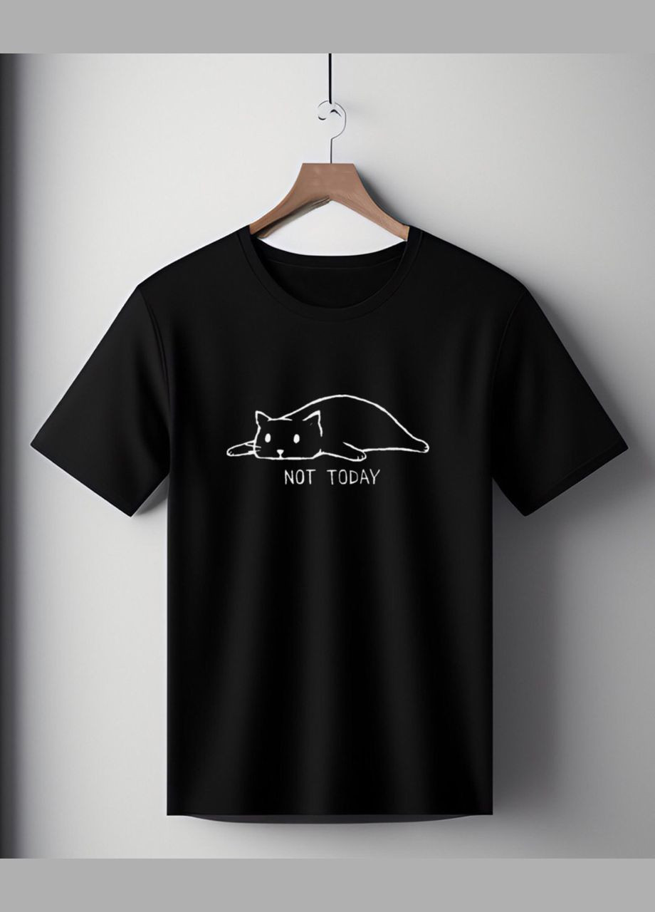 Футболка чорна оверсайз унісекс з принтом " кіт Not today " Handmade (308245197)