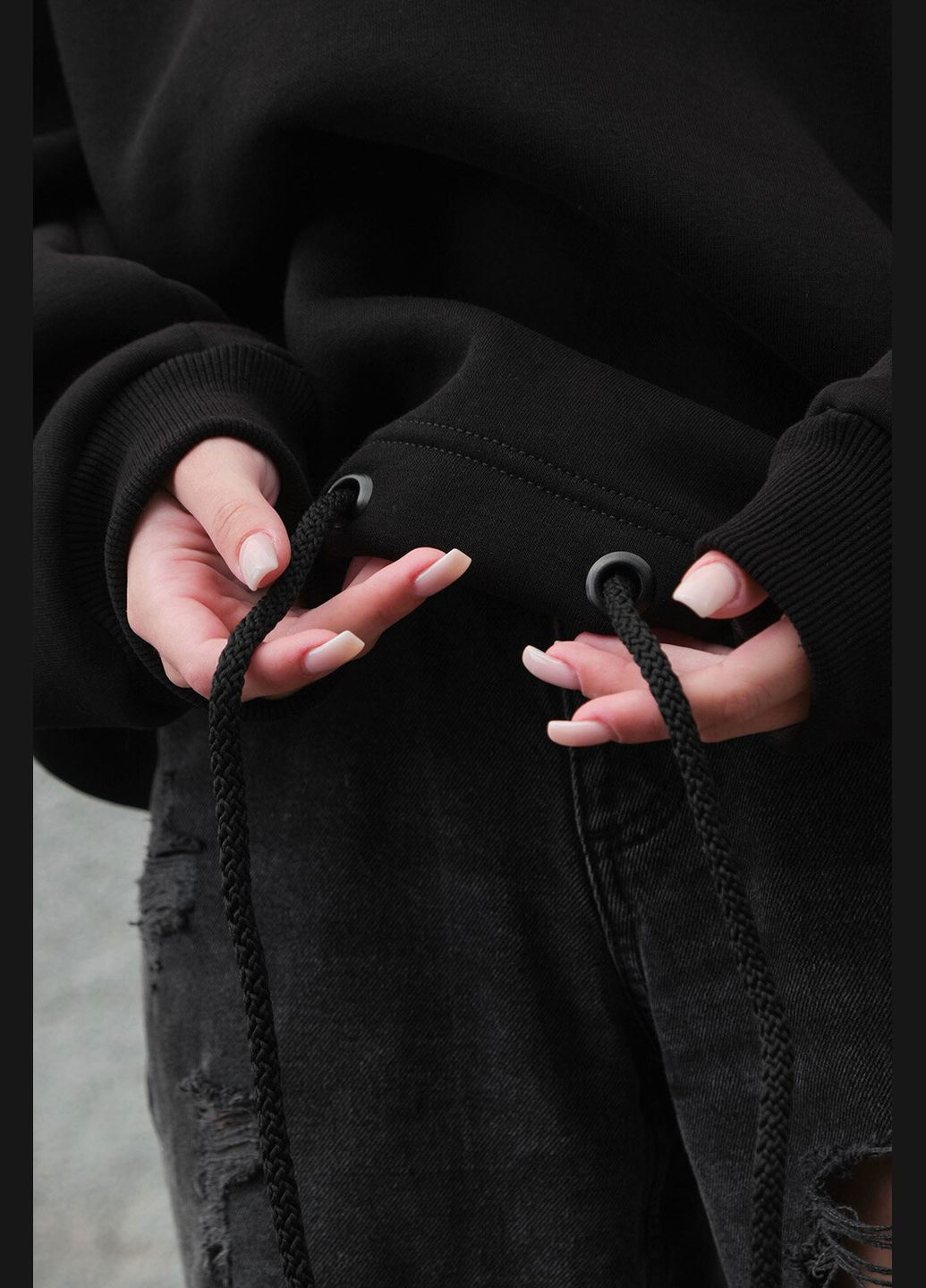 Жіноче оверсайз худі на флісі чорного кольору Without (305574765)