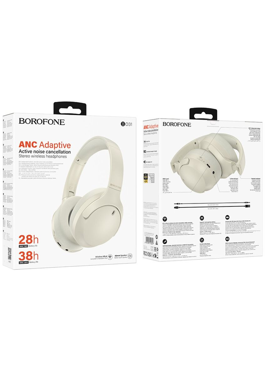 Бездротові навушники BO31 Prestige active noise Reduction BT headphones Milky white Borofone (340277611)
