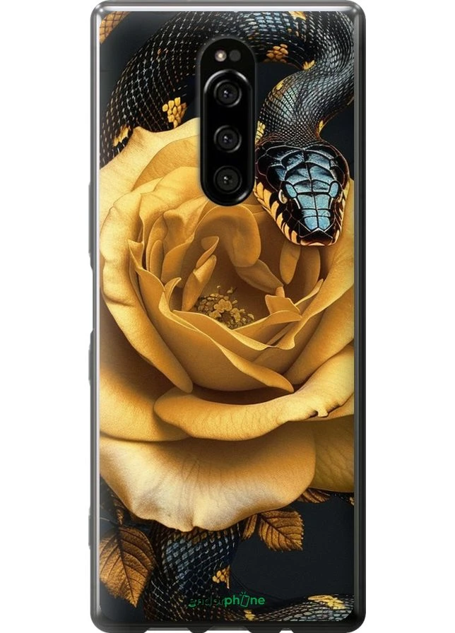 Чехол на Sony Xperia 1 J9110 Black snake and golden rose "6068u-1760-70447" Endorphone (387697298)