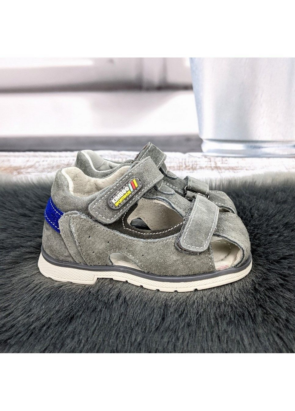 Серые повседневные босоножки детские сандалии для мальчика Kimboo на липучке