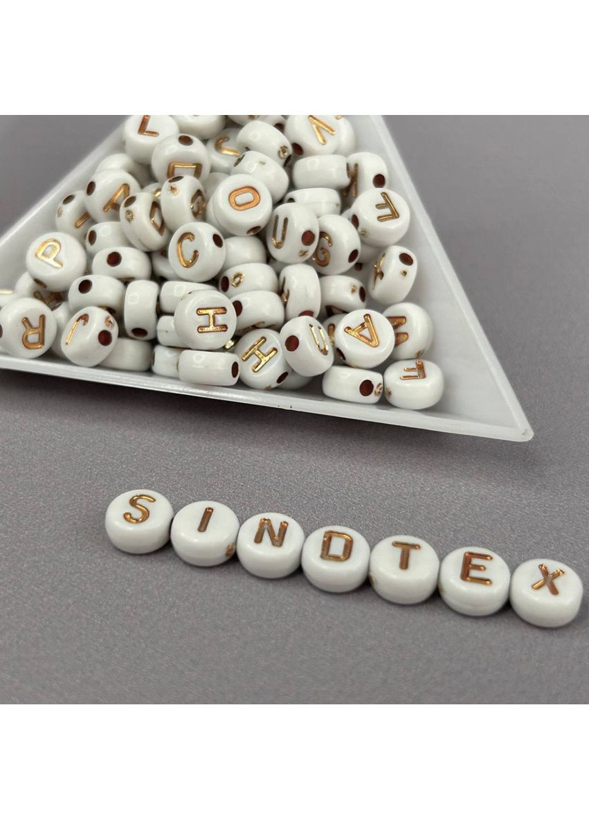 (20 г) Намистини пластикові, круглі плоскі АЛФАВІТ 7 мм - Білі з золотом No Brand (356509678)
