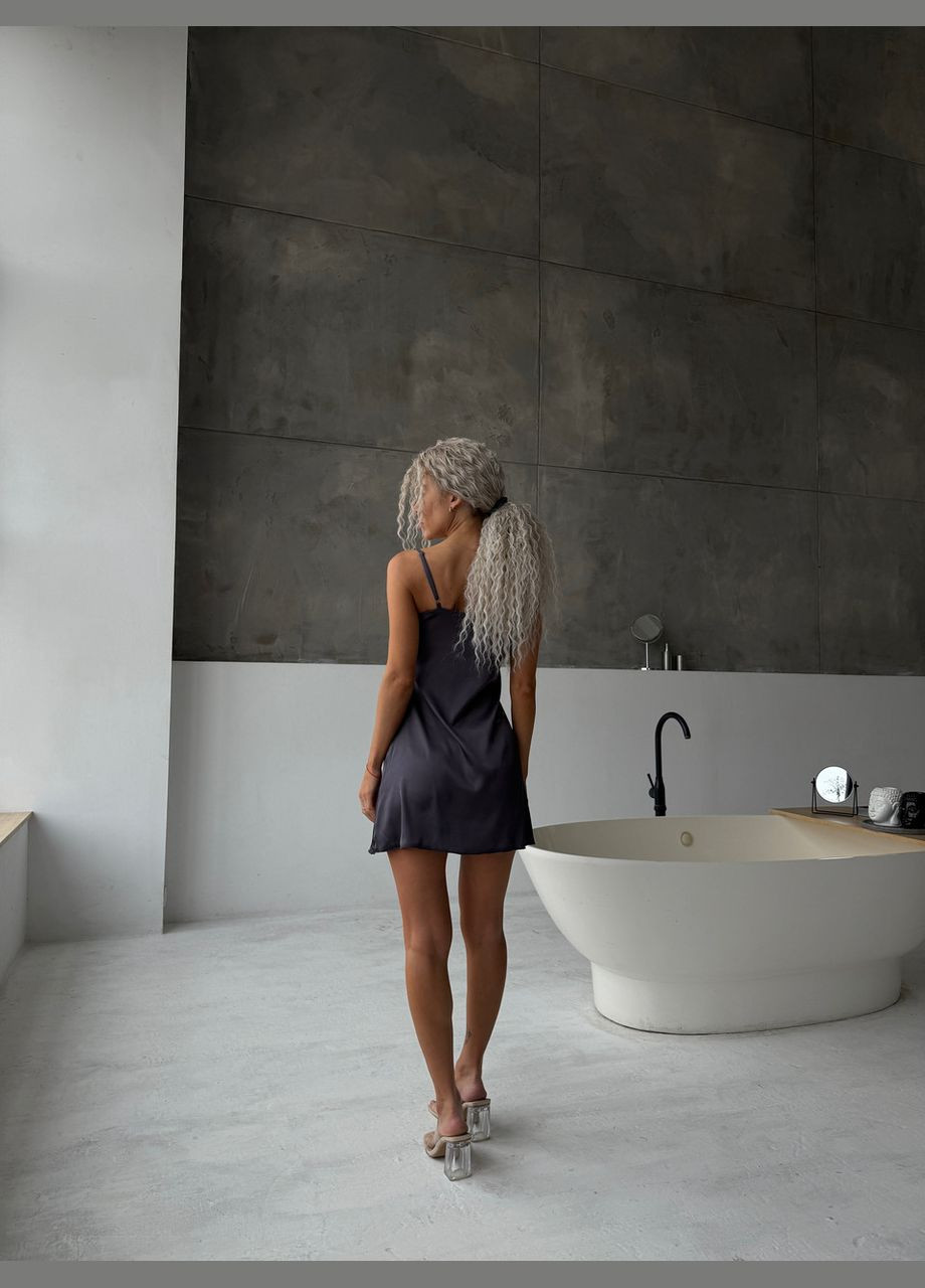 Сорочка жіноча шовкова з мереживом Графіт Maybel (322455612)