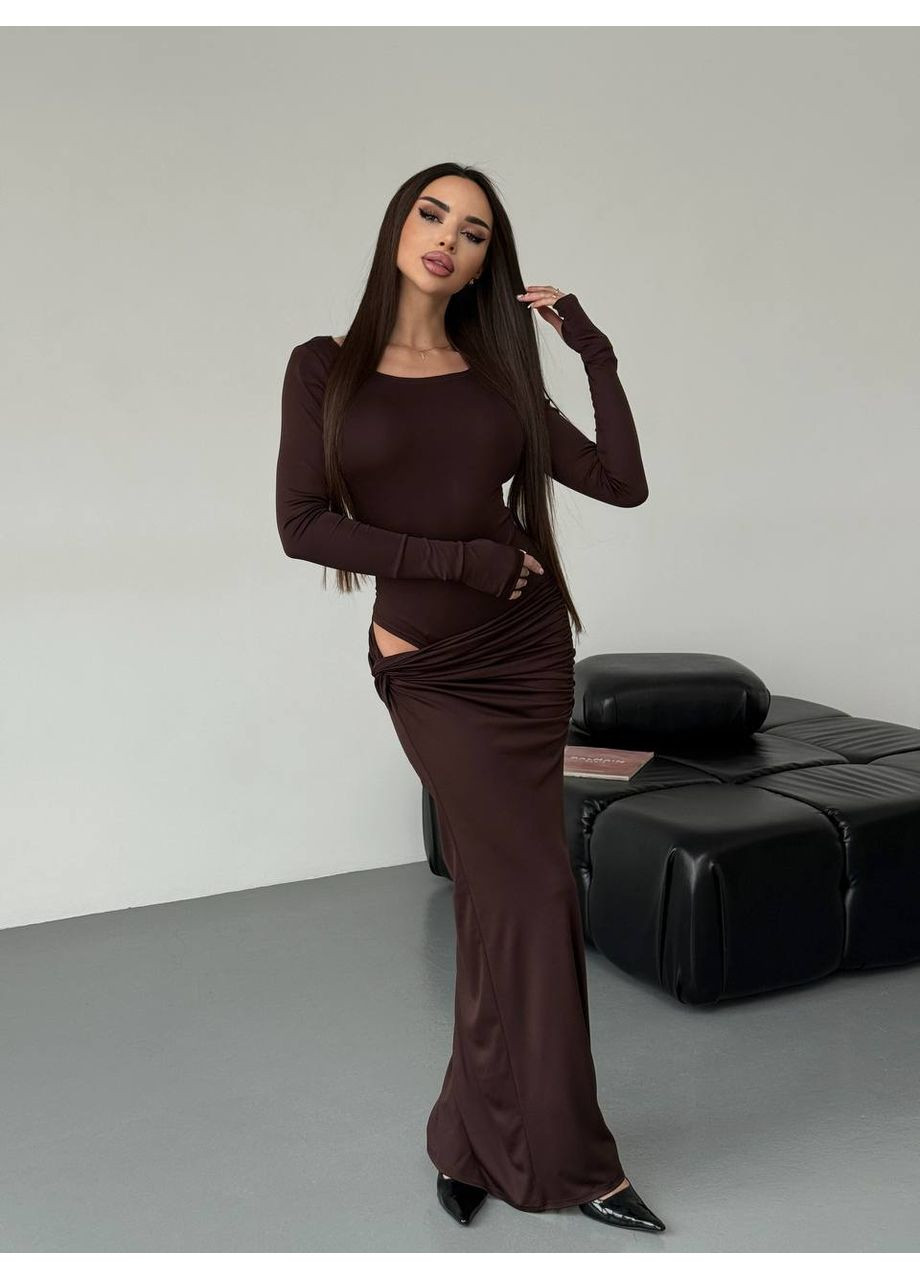 Жіночий вечірній костюм (боді+спідниця максі) коричневого кольору 35931 Fashion (368765740)