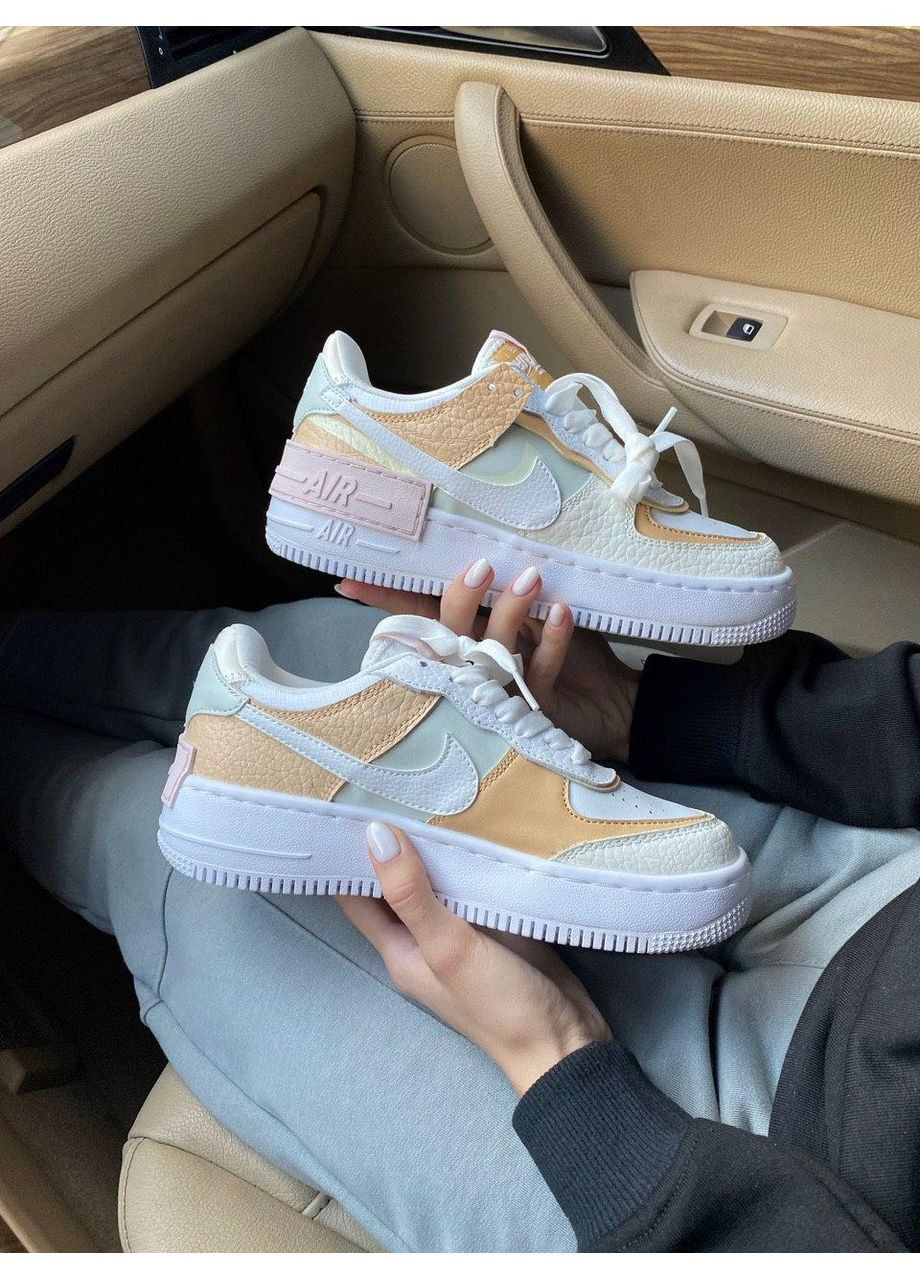 КРОССОВКИ ЖЕНСКИЕ NIKE AIR FORCE 1 SHADOW WHITE BEIGE НАЙК АИР ФОРС 1 ПРЕМИУМ No Brand бежевые демисезоны (367171497)