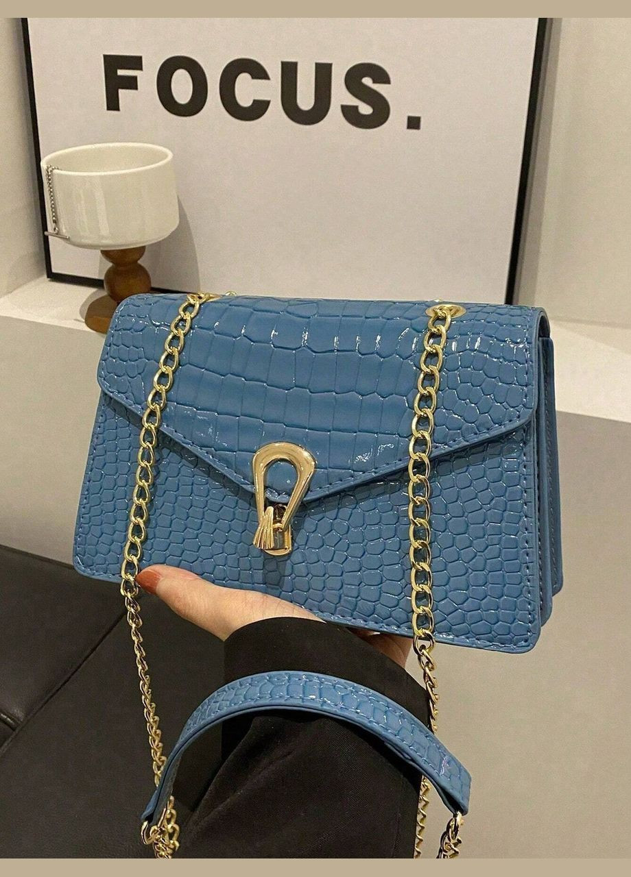 Женская классическая сумка 3120-6585 через плечо кросс-боди на цепочке рептилия голубая No Brand (296008240)