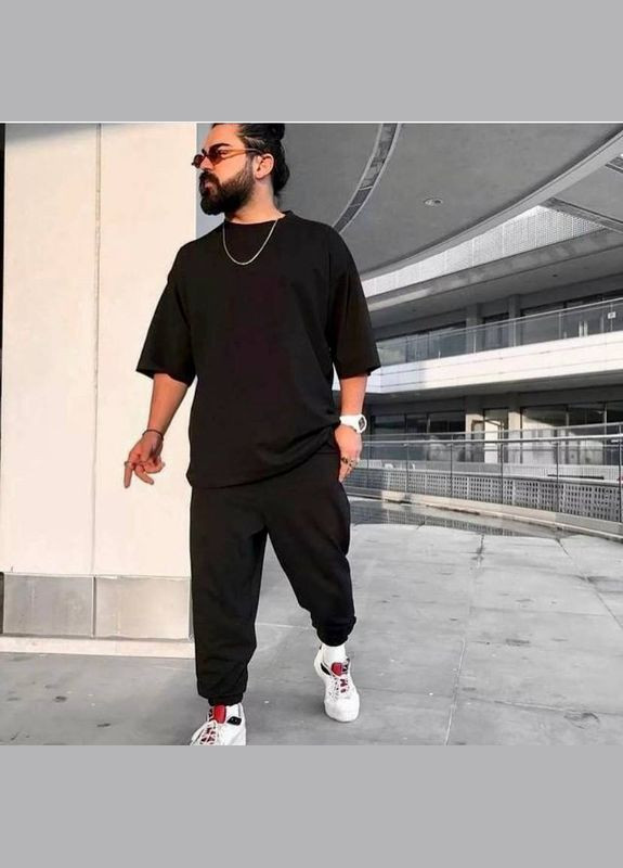 Черный демисезонный мужской костюм футболка+штаны брючный Style Point