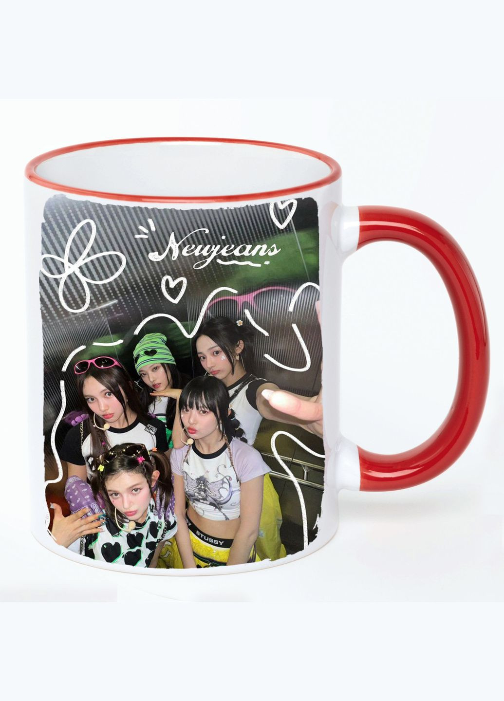 Чашка NewJeans K-pop #002 (кружка, кружка) Белая с Красной ручкой 330 мл No Brand (322714481)
